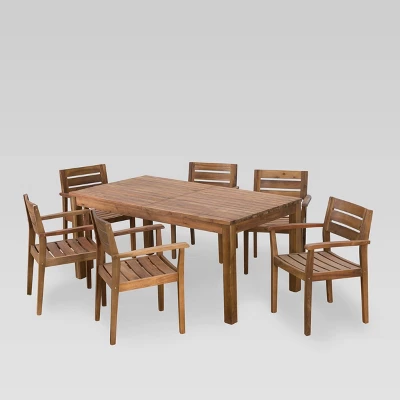 Wilson 7pc Acacia Wood Dining Set With Expandable Dining Table - Teak - Christopher Knight Home 1 Wilson 7pc Acacia Wood Dining Set With Expandable Dining Table - Teak - Christopher Knight Home