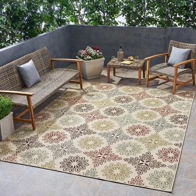7'10" X 10' Degarmo Medallion Outdoor Rug Ivory - Christopher Knight Home 2 7'10" X 10' Degarmo Medallion Outdoor Rug Ivory - Christopher Knight Home - Image 2