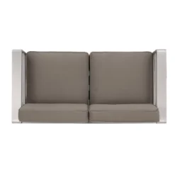 Cape Coral 5pc Outdoor 4 Seater Aluminum Chat Set With Fire Pit - Silver/Khaki - Christopher Knight Home -Christopher Knight Home GUEST 7929c158 bd22 4b30 a9ad 3a19f425dbfd