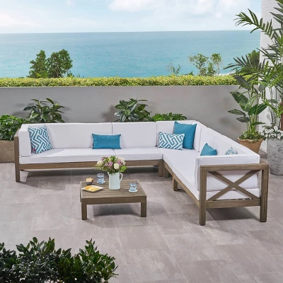 Brava 6pc Acacia Wood Sectional Patio Seating Set - Christopher Knight Home 6 Brava 6pc Acacia Wood Sectional Patio Seating Set - Christopher Knight Home - Image 6