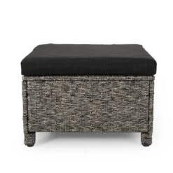 Puerta 2pk Outdoor Wicker Ottomans With Cushions - Black/Dark Gray - Christopher Knight Home -Christopher Knight Home GUEST 7b41c508 e11c 4598 9a8d e863ff68f294