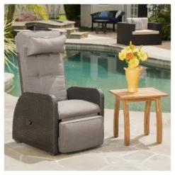 Ostia Wicker Outdoor Recliner With Cushion - Brown - Christopher Knight Home
