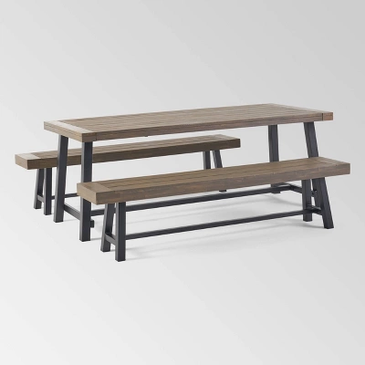 Carlisle 3pc Acacia Wood Picnic Dining Set - Christopher Knight Home 1 Carlisle 3pc Acacia Wood Picnic Dining Set - Christopher Knight Home