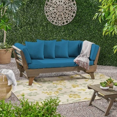 Ottavio Outdoor Acacia Wood Expandable Daybed With Cushions - Dark Teal/Gray - Christopher Knight Home 1 Ottavio Outdoor Acacia Wood Expandable Daybed With Cushions - Dark Teal/Gray - Christopher Knight Home