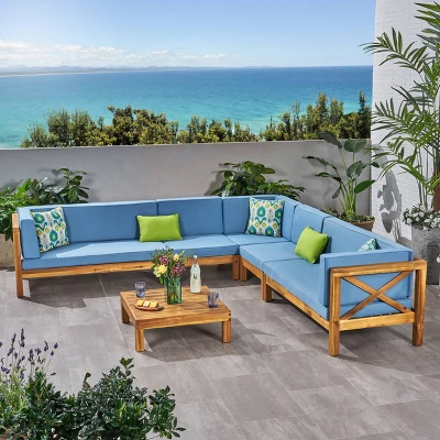 Brava 6pc Acacia Wood Sectional Patio Seating Set - Christopher Knight Home 8 Brava 6pc Acacia Wood Sectional Patio Seating Set - Christopher Knight Home - Image 8