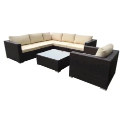 Santa Rosa 7pc Wicker Patio Seating Sectional Set With Cushions - Multi Brown With Beige Cushions - Christopher Knight Home