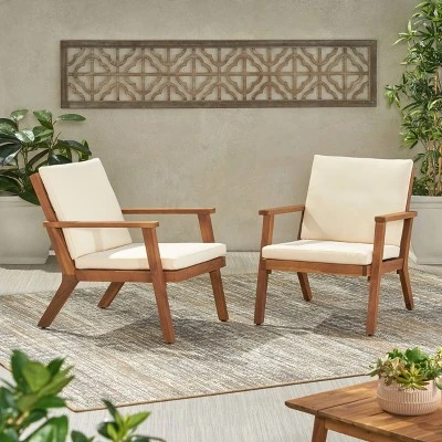 Temecula 2pk Outdoor Acacia Wood Club Chairs With Cushions - Brown Patina/Cream - Christopher Knight Home 1 Temecula 2pk Outdoor Acacia Wood Club Chairs With Cushions - Brown Patina/Cream - Christopher Knight Home
