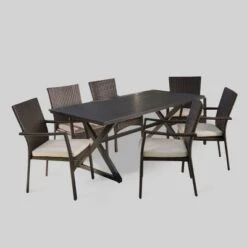 Adina 7pc Aluminum & Wicker Patio Dining Set - Brown - Christopher Knight Home
