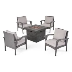 Keana 5pc Faux Rattan Club Chair & Fire Pit Chat Set - Christopher Knight Home -Christopher Knight Home GUEST 80adfc4c 37f3 4b44 89e5 491011ad427d