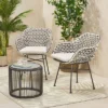 Neblett 3pc Patio Wicker Chat Set - White/Beige/Black - Christopher Knight Home