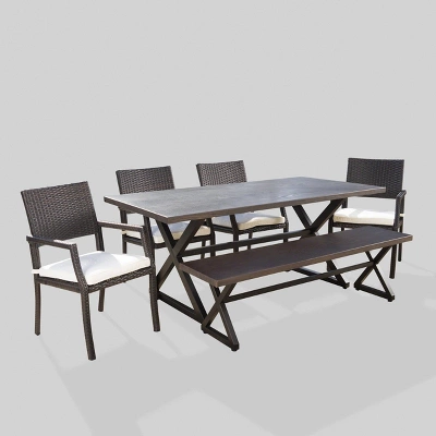 Sherman Oaks 6pc Aluminum/Wicker Patio Dining Set - Brown/White - Christopher Knight Home 1 Sherman Oaks 6pc Aluminum/Wicker Patio Dining Set - Brown/White - Christopher Knight Home