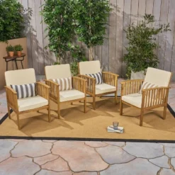 Casa 4pk Acacia Club Chairs - Brown/Cream - Christopher Knight Home -Christopher Knight Home GUEST 85509246 ac3e 4c1a 816c 1d930b471085