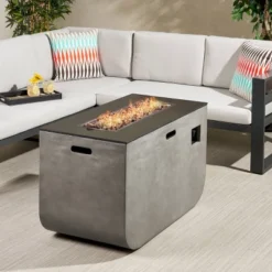 Adio Rectangular 40" Light Weight Concrete Gas Fire Pit Light Gray - Christopher Knight Home -Christopher Knight Home GUEST 86285199 9b05 4890 8036 05762aa9ad62