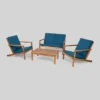 4pc Leah Acacia Wood Patio Chat Set Dark Teal - Christopher Knight Home