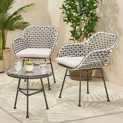 Beulah 3pc Patio Wicker Chat Set - White/Beige/Black - Christopher Knight Home 1 Beulah 3pc Patio Wicker Chat Set - White/Beige/Black - Christopher Knight Home