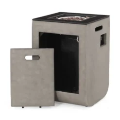 Adio Square 19.5" Light Weight Concrete Gas Fire Column Light Gray - Christopher Knight Home -Christopher Knight Home GUEST 8a60d6d9 1d1a 4e38 a7c8 a13f2d0e16f4