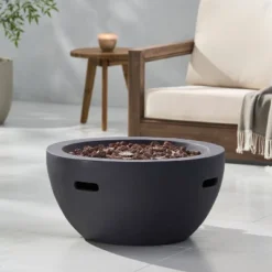 Erato Outdoor 40000 BTU Light Weight Concrete Round Fire Pit Bowl Dark Gray - Christopher Knight Home -Christopher Knight Home GUEST 8b7d4546 bce6 41a4 8313 b9dc6e7612bb
