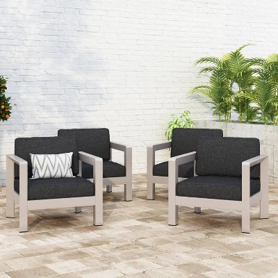 Aviara 4pk Aluminum Club Chairs - Silver/Gray - Christopher Knight Home 1 Aviara 4pk Aluminum Club Chairs - Silver/Gray - Christopher Knight Home