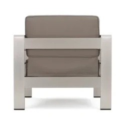 Cape Coral 5pc Outdoor 4 Seater Aluminum Chat Set With Fire Pit - Silver/Khaki - Christopher Knight Home -Christopher Knight Home GUEST 8c219641 aa7b 446d 87ef fc77eb44bc79