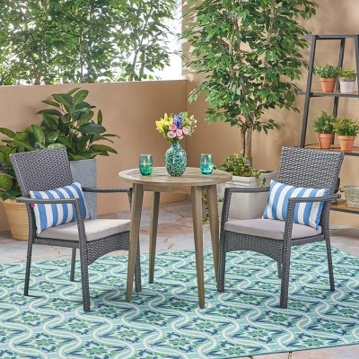 Arezzo 3pc Wood & Wicker Bistro Set - Gray/Gray - Christopher Knight Home 1 Arezzo 3pc Wood & Wicker Bistro Set - Gray/Gray - Christopher Knight Home