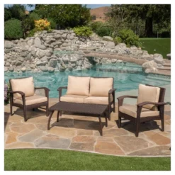 Honolulu Outdoor 4pc Wicker Seating Set And Cushions - Christopher Knight Home -Christopher Knight Home GUEST 8d6f5d77 2241 490d b7c8 ab05d84bf99c