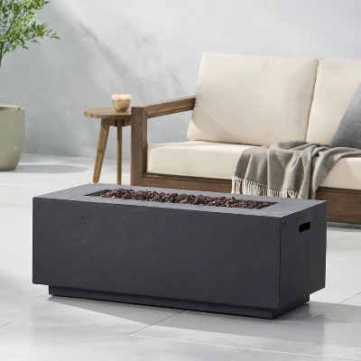 Aidan Outdoor 40000 BTU Light Weight Concrete Rectangular Fire Pit Dark Gray - Christopher Knight Home 2 Aidan Outdoor 40000 BTU Light Weight Concrete Rectangular Fire Pit Dark Gray - Christopher Knight Home - Image 2