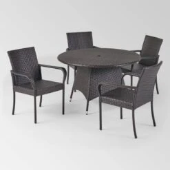 Pala 5pc Wicker Contemporary Dining Set MultiBrown - Christopher Knight Home