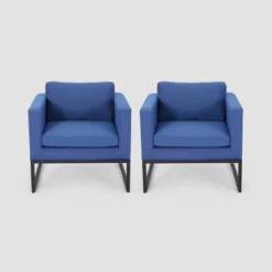 Walden 2PK Aluminum Upholstered Club Chair Navy Blue - Christopher Knight Home