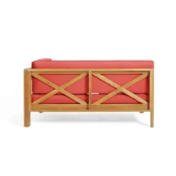 2pc Brava Outdoor Acacia Wood Right Arm Loveseat & Coffee Table With Cushion Teak/Red - Christopher Knight Home -Christopher Knight Home GUEST 916fda4f ae99 4257 8620 8f6eac101529