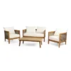 Burchett Outdoor Acacia Wood 4 Seater Chat Set With Cushions - Teak/Brown/Beige - Christopher Knight Home