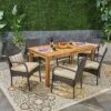 Elmar 7pc Wood & Wicker Expandable Dining Set - Natural/Brown/Cream - Christopher Knight Home