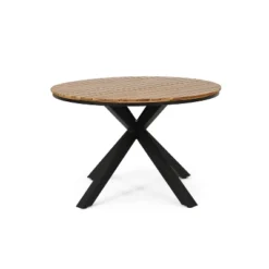 Soto Round Outdoor Acacia Wood Dining Table Teak/Black - Christopher Knight Home -Christopher Knight Home GUEST 944cb90a c048 4661 9cae 800336f32f5a