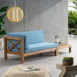 2pc Brava Outdoor Acacia Wood Left Arm Loveseat & Coffee Table With Cushion Teak/Blue - Christopher Knight Home 11 2pc Brava Outdoor Acacia Wood Left Arm Loveseat & Coffee Table With Cushion Teak/Blue - Christopher Knight Home -Christopher Knight Home GUEST 973feea3 c344 4e6e 82c7 041a04c2e029
