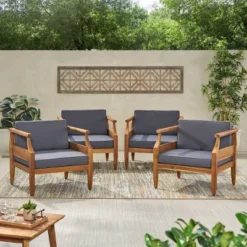 Aston 4pk Acacia Wood Mid-Century Modern Club Chairs - Teak/Gray - Christopher Knight Home -Christopher Knight Home GUEST 98eb923a e43b 4738 a852 4ff6ab3d25cb