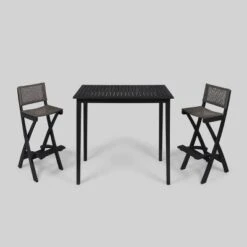 Polaris 3pc Wood And Wicker 45" Rectangular Bar Set Dark Gray - Christopher Knight Home