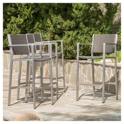 Cape Coral 4pk All-Weather Wicker/Metal Patio Barstools - Gray - Christopher Knight Home 1 Cape Coral 4pk All-Weather Wicker/Metal Patio Barstools - Gray - Christopher Knight Home