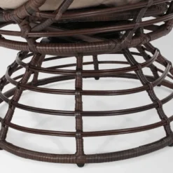 Pitner Wicker Swivel Egg Chair - Dark Brown/Beige - Christopher Knight Home -Christopher Knight Home GUEST 9a6e93d8 55ba 4398 8256 91300cdf796e