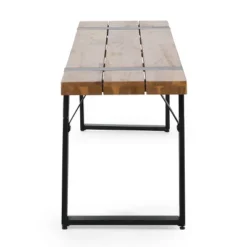 Varva Outdoor Acacia Wood Dining Bench Teak/Black - Christopher Knight Home -Christopher Knight Home GUEST 9b636ba5 89ff 4e86 a3b8 a146b13ad3b7