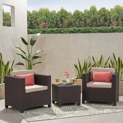 Waverly 3pc Faux Wicker Chat Set Brown/Beige - Christopher Knight Home 4 Waverly 3pc Faux Wicker Chat Set Brown/Beige - Christopher Knight Home - Image 4