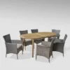 Stamford 7pc Acacia Wood And Wicker Dining Set - Gray/Silver - Christopher Knight Home
