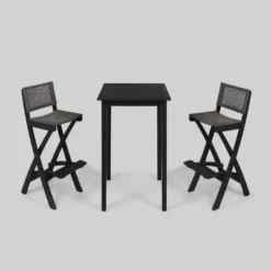 Polaris 3pc Wood And Wicker 26" Square Bar Set Dark Gray - Christopher Knight Home