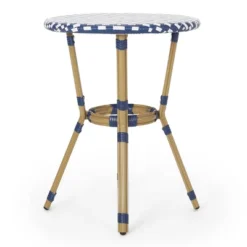 Picardy 3pc Outdoor Aluminum French Bistro Set - Navy/White/Bamboo - Christopher Knight Home -Christopher Knight Home GUEST 9d8bf000 4357 4615 8550 6dabffdf176b