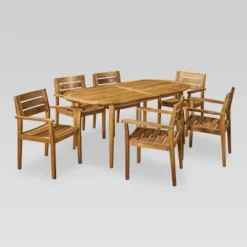 Midvale 7pc Acacia Wood Dining Set - Teak - Christopher Knight Home