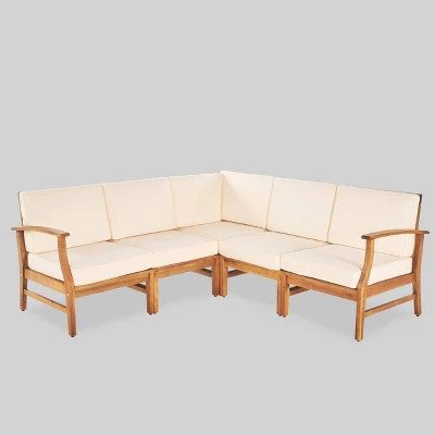 Perla 5pc Patio Sectional Sofa - Teak/Cream - Christopher Knight Home 1 Perla 5pc Patio Sectional Sofa - Teak/Cream - Christopher Knight Home