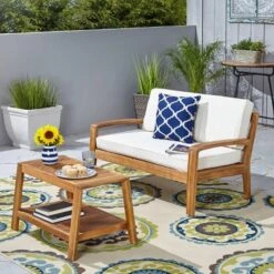 Grenada 2pc Acacia Wood Patio Chat Set - Christopher Knight Home -Christopher Knight Home GUEST a0834ada 3039 4cd0 be88 07b9fbd9b4e7