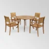 Wells 5 Pc Acacia Wood Round Dining Set Teak Finish - Christopher Knight Home
