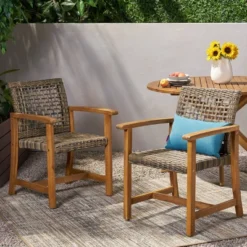 Hampton 2pk Acacia Wood & Wicker Dining Chairs - Natural/Gray - Christopher Knight Home -Christopher Knight Home GUEST a2bd85c4 46c4 4ccd 9243 0a6b37cbb5f2
