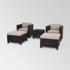 Waverly 5pc Faux Wicker Chat Set Dark Brown/Beige - Christopher Knight Home