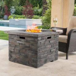Blaeberry Outdoor Square Fire Pit Natural Stone - Christopher Knight Home