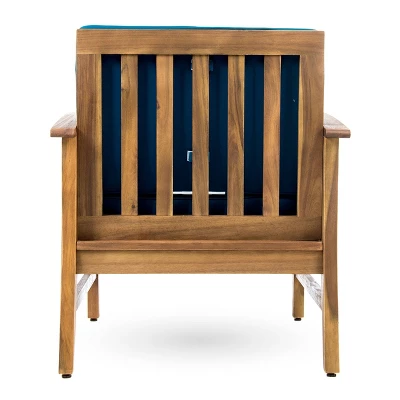 Perla 2pk Acacia Wood Club Chairs - Teak/Blue - Christopher Knight Home 5 Perla 2pk Acacia Wood Club Chairs - Teak/Blue - Christopher Knight Home - Image 5